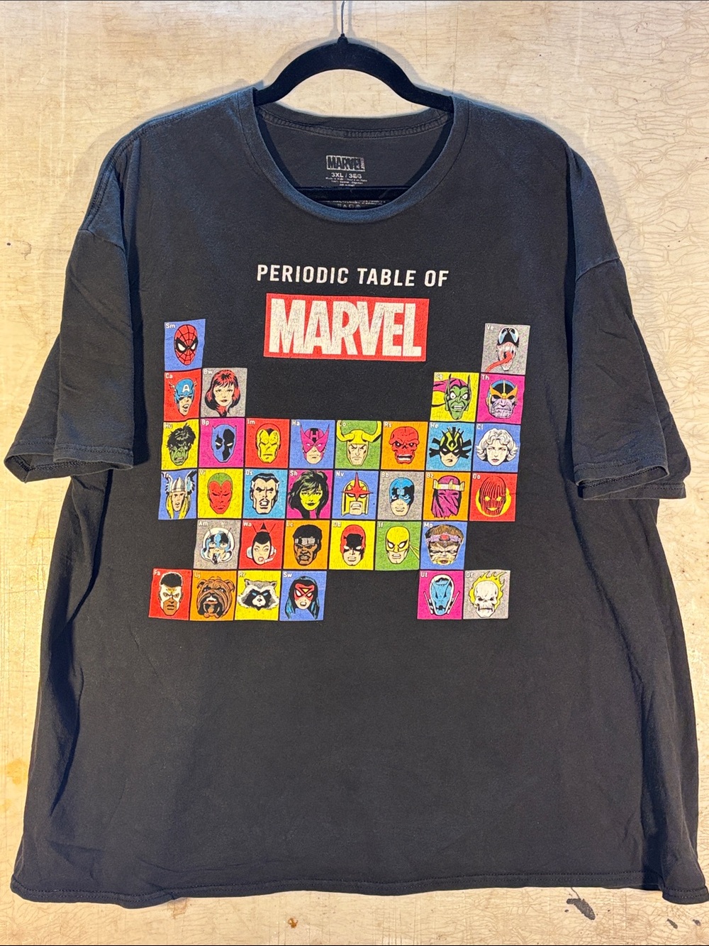 Marvel Black Short Sleeve 'Periodic Table of Marvel' Graphic Tee